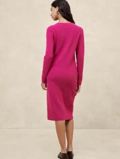 V-Neck Knee-Length Sweater Dress