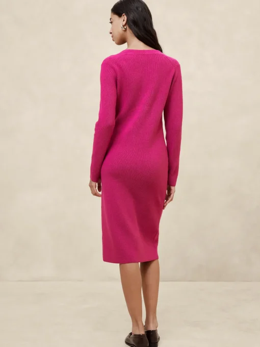 V-Neck Knee-Length Sweater Dress