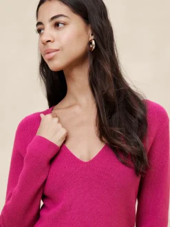 V-Neck Knee-Length Sweater Dress