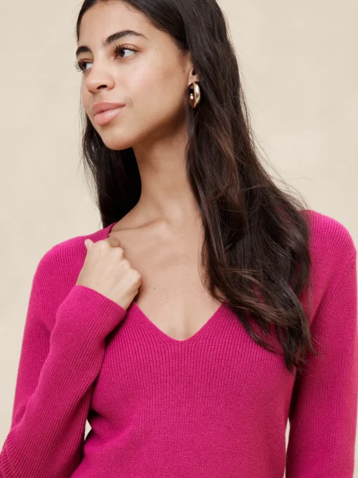 V-Neck Knee-Length Sweater Dress