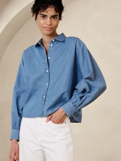 Volume-Sleeve Chambray Shirt