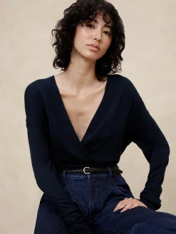 Wrap-Front Pullover Sweater